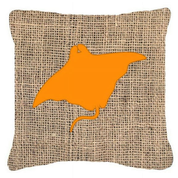 14 x 14 in. Manta ray Burlap and Orange Decorative Fabric Pillow