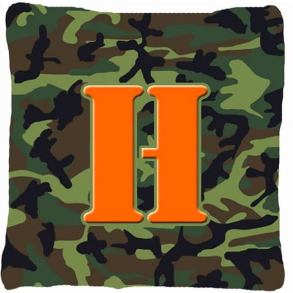 14 x 14 in. Monogram Initial H Camo Green Decorative Fabric Pillow
