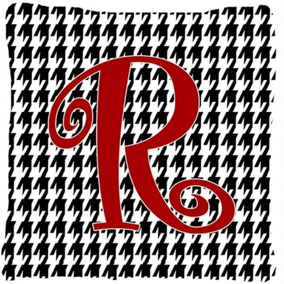 14 x 14 in. Monogram Initial R Houndstooth Black Fabric Decorative Pillow