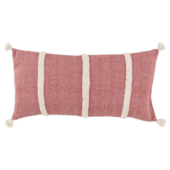 14 x 14 in. Red & White Cotton Pillow with Tassels Edges