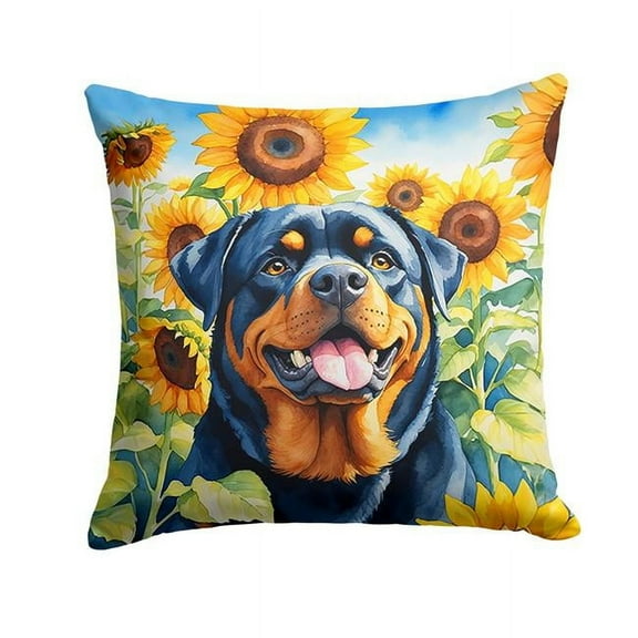14 x 14 in. Rottweiler in Sunflowers Throw Pillow