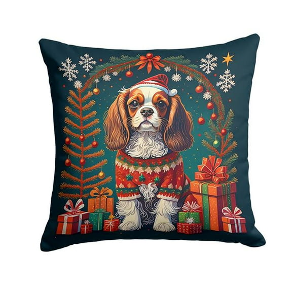 14 x 14 in. Unisex Cavalier King Charles Spaniel Christmas Fabric Decorative Pillow