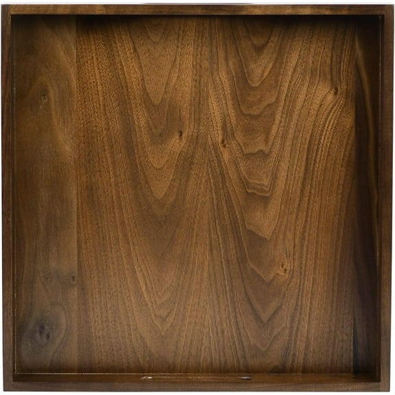 14 x 14 inches Large Square Ottoman Tray Solid Wooden Black Walnut Table  Decorative Serving Tray with Handle for Oversized Ottoman Home Breakfast in Bed Tea Coffee