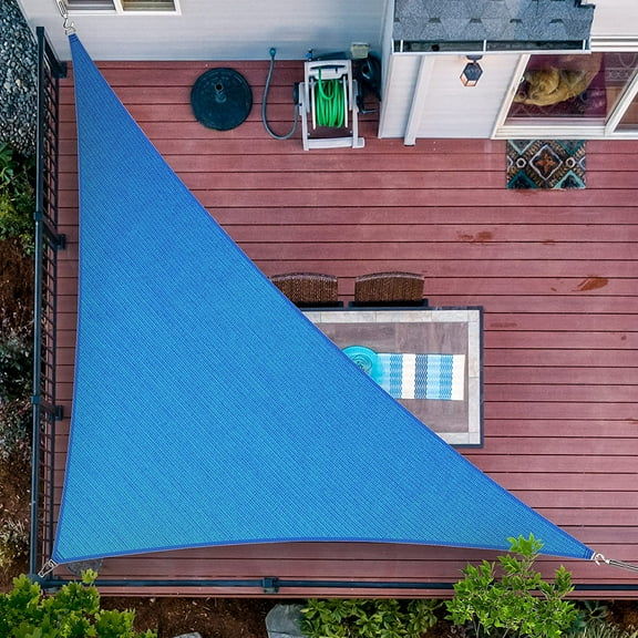 14' x 14' x 19.8' Blue Right Triangle Sun Shade Sail UPF50 Canopy Fabric Cloth Screen, Water Air Permeable & UV Resistant, Heavy Duty, Carport Patio Outdoor - (We Customize Size)