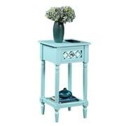 14 x 14 x 28 in. French Country Khloe Deluxe 1 Drawer Accent Table with Shelf, Aqua Blue