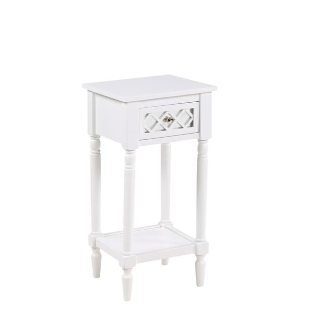 White Pinewood Square Accent Table with Mirrored Drawer