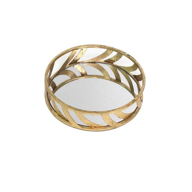 14" Round Gold and Silver Metal Tray with Mirror Inserts