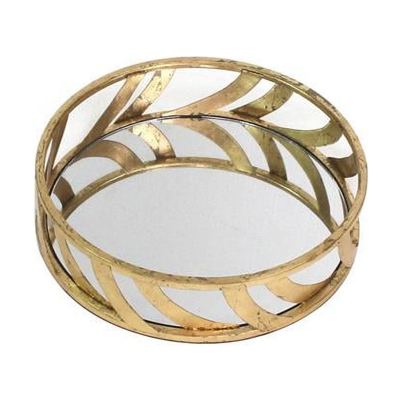 14" Round Gold and Silver Metal Tray with Mirror Inserts