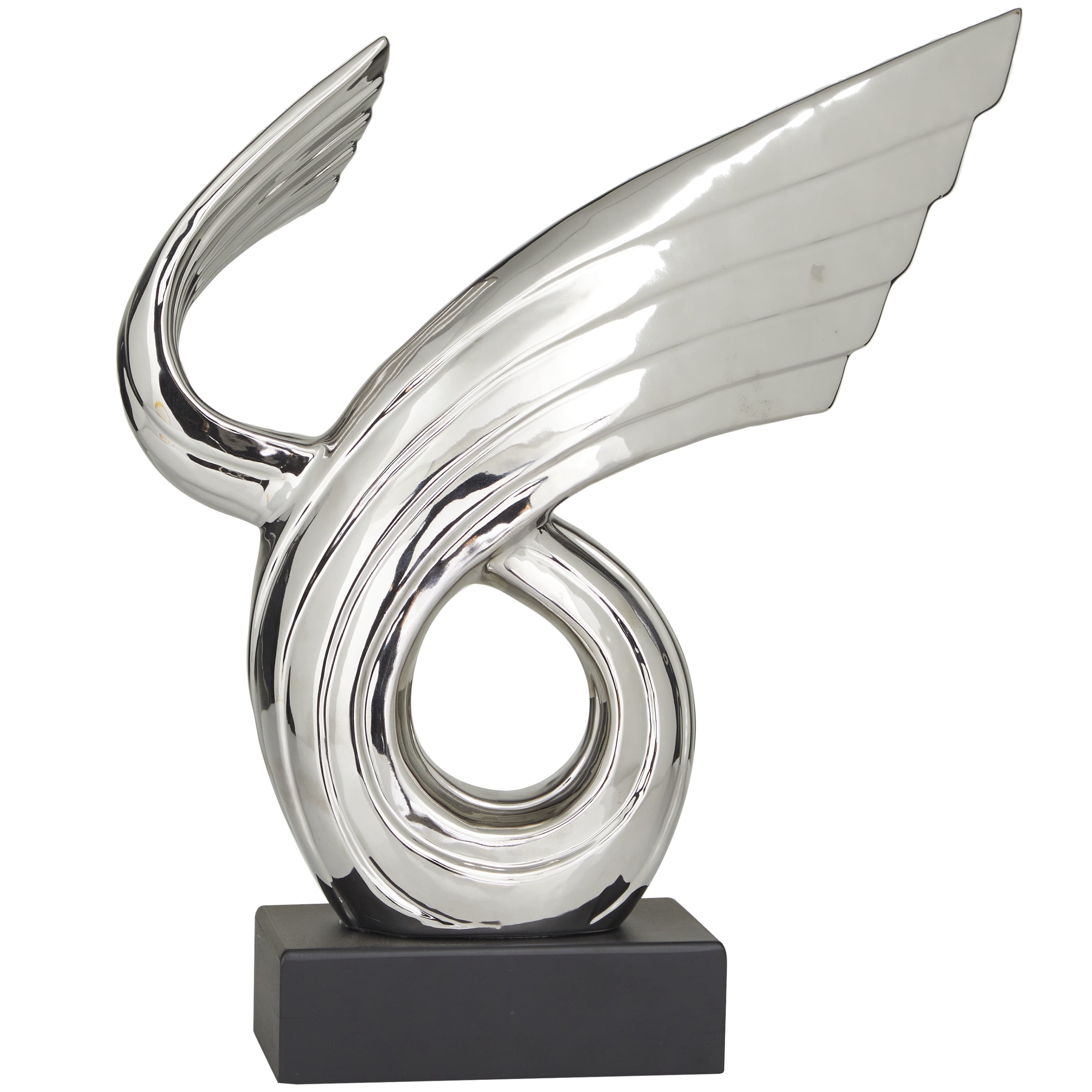 14" x 15" Silver Porcelain Wing Abstract Sculpture with Black Base, by DecMode