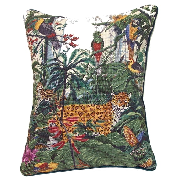 In Jungle Petit Point Accent Throw Pillow