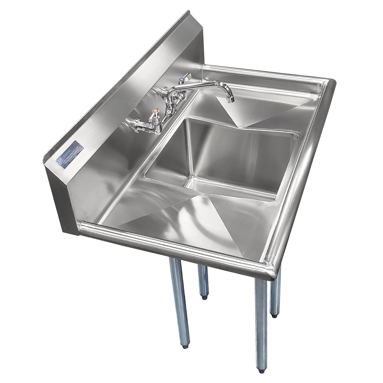 14″ x 16″ x 11″ with 12″ Left and Right Drainboards with Faucet One Compartment Stainless Steel Commercial Kitchen Prep & Utility Sink | NSF