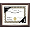 thumbnail image 1 of 14" x 17" Rockefeller Mahogany with Gold Rim Diploma Frame, Displays 14" x 17" Certificate or 16" x 20" Document without Mat, College Degree Frame with Glass, White Mat, 1 of 12