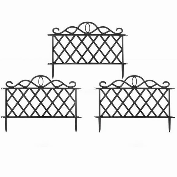 14 x 18.75 x 1 in. Plastic Garden Edging Border Fence Flower Bed Barrier, Black - Set of 3