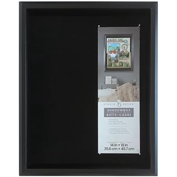 14" x 18" Black Beveled Shadow Box - Easy Back Loading Frame Includes Pre-attached Hanging Hardware, Horizontal or Vertical Display - 1 Pack$$Home Decor, Kitchen, & Other