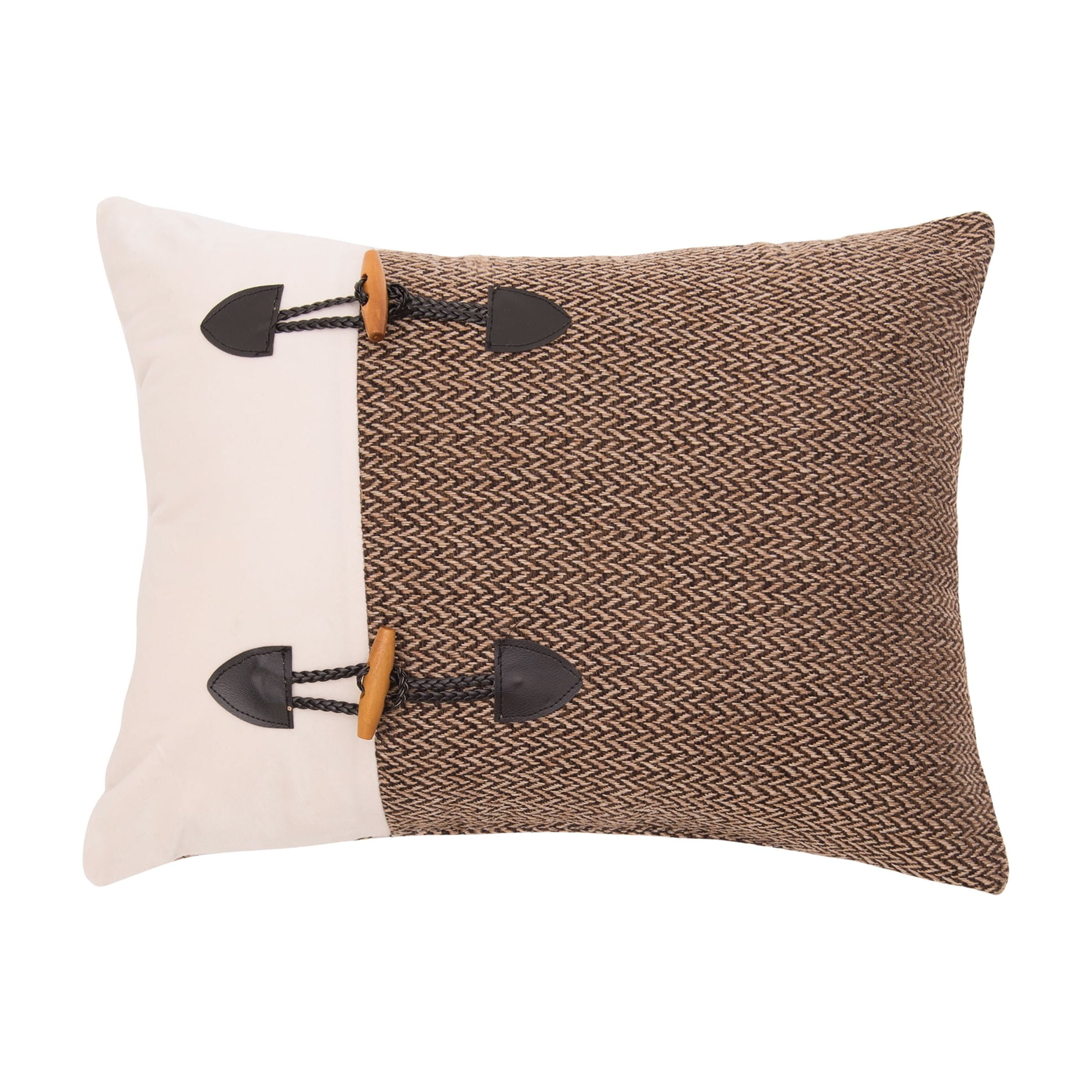 Griffith 14" x 18" Brown and White Cotton Applique Throw Pillow