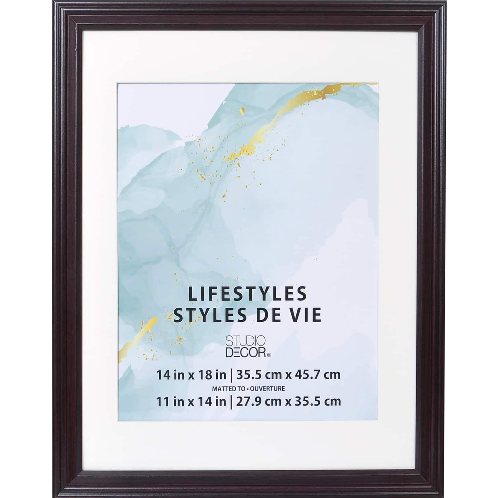 Studio Decor 14" x 18" Lifestyles Black Cherry Picture Frame With Mat - Includes Pre-attached Hanging Hardware, Horizontal or Vertical Display - 1 Pack