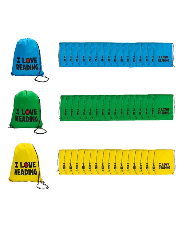 14" x 18" Mega Bulk 300 Pieces Large I Love Reading Nonwoven Drawstring Bags