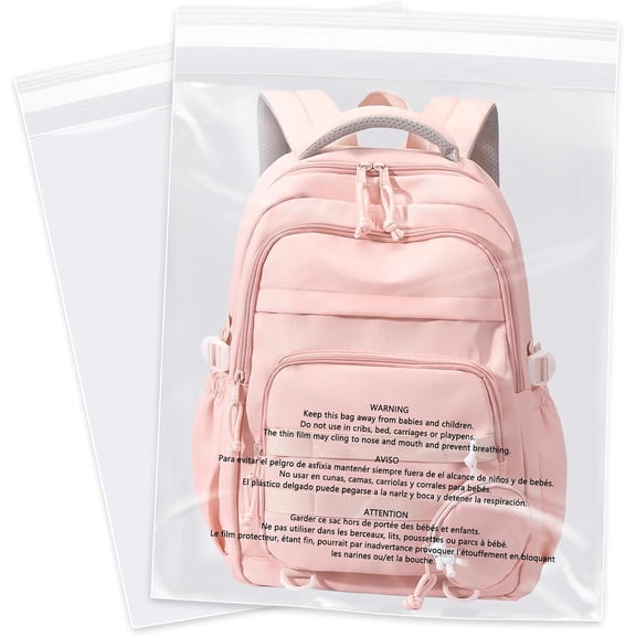 14" x 20" (100 Count) - Clear Poly Bags with Suffocation Warning Self Seal for Packaging, Shirts, Clothing & FBA Permanent Adhesive