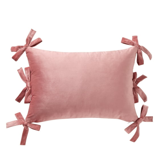 Home Decor Collection 14" x 20" Blush Pink Velvet Bow Oblong Decorative Pillow