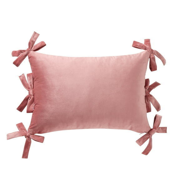 Home Decor Collection 14" x 20" Blush Pink Velvet Bow Oblong Decorative Pillow
