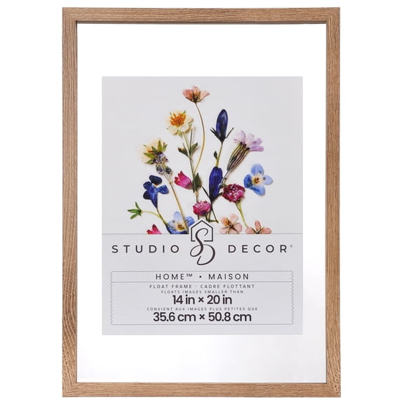 Studio Decor 14" x 20" Brown Home Float Picture Frame - Includes Pre-attached Hanging Hardware, Horizontal or Vertical Display - 1 Pack