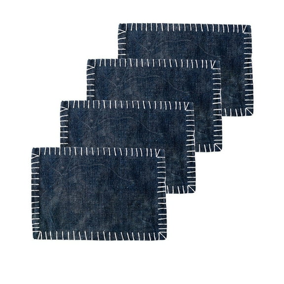 Carter Indigo Canvas White Stitching Placemats Set of 4, 14" x 20"