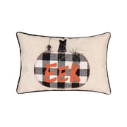Franklin Plaid Black Pumpkin "Eek" Spider Web Halloween Linen Accent Pillow, 14" x 22"