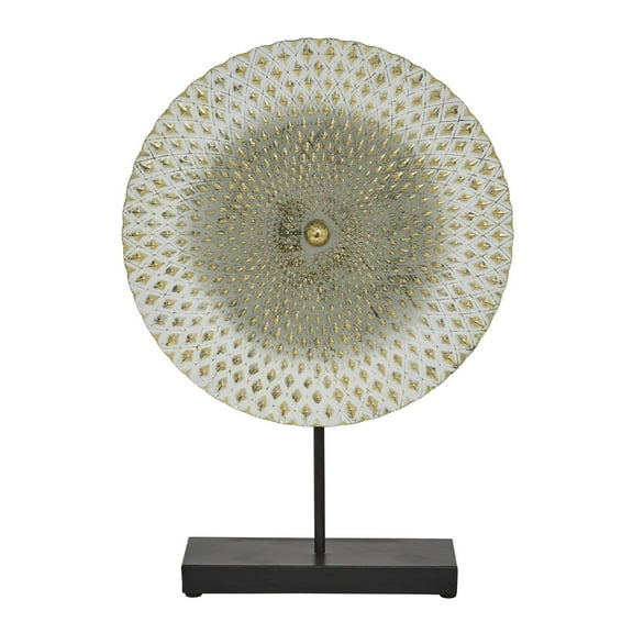 14" x 20" Gray Metal Geometric Sculpture with Black Base, by DecMode