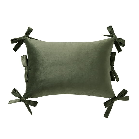 Home Decor Collection 14" x 20" Green Velvet Bow Oblong Decorative Pillow