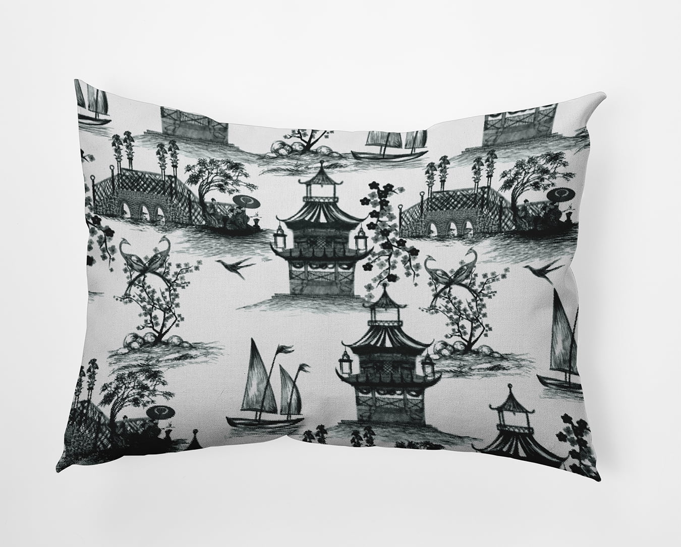 14" x 20" Simply Daisy China Old Indoor/Outdoor Polyester Throw Pillow, Black Qty 1