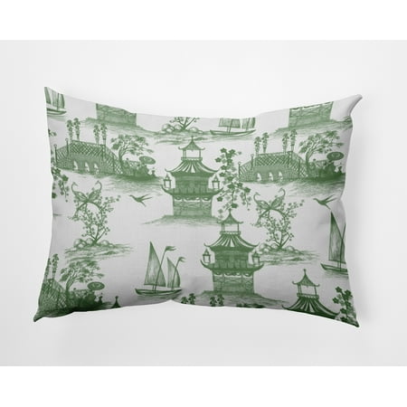 14" x 20" Simply Daisy China Old Indoor/Outdoor Polyester Throw Pillow, Green Qty 1