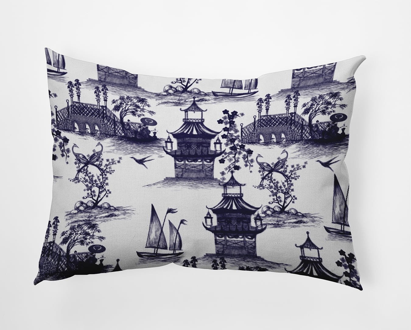 14" x 20" Simply Daisy China Old Indoor/Outdoor Polyester Throw Pillow, Spring Navy