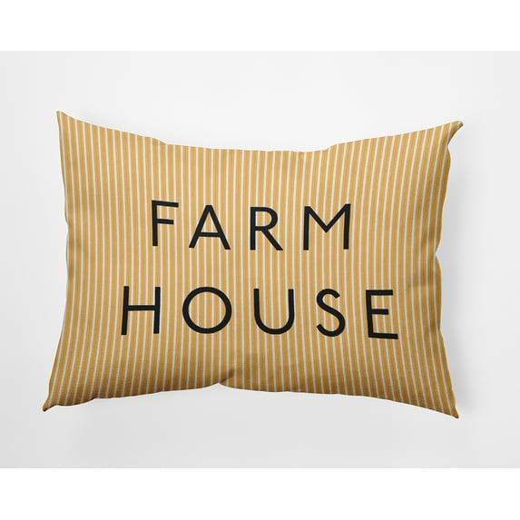 14" x 20" Simply Daisy Farmhouse Ticking Indoor/Outdoor Pillow, Egg Yolk Yellow Qty 1