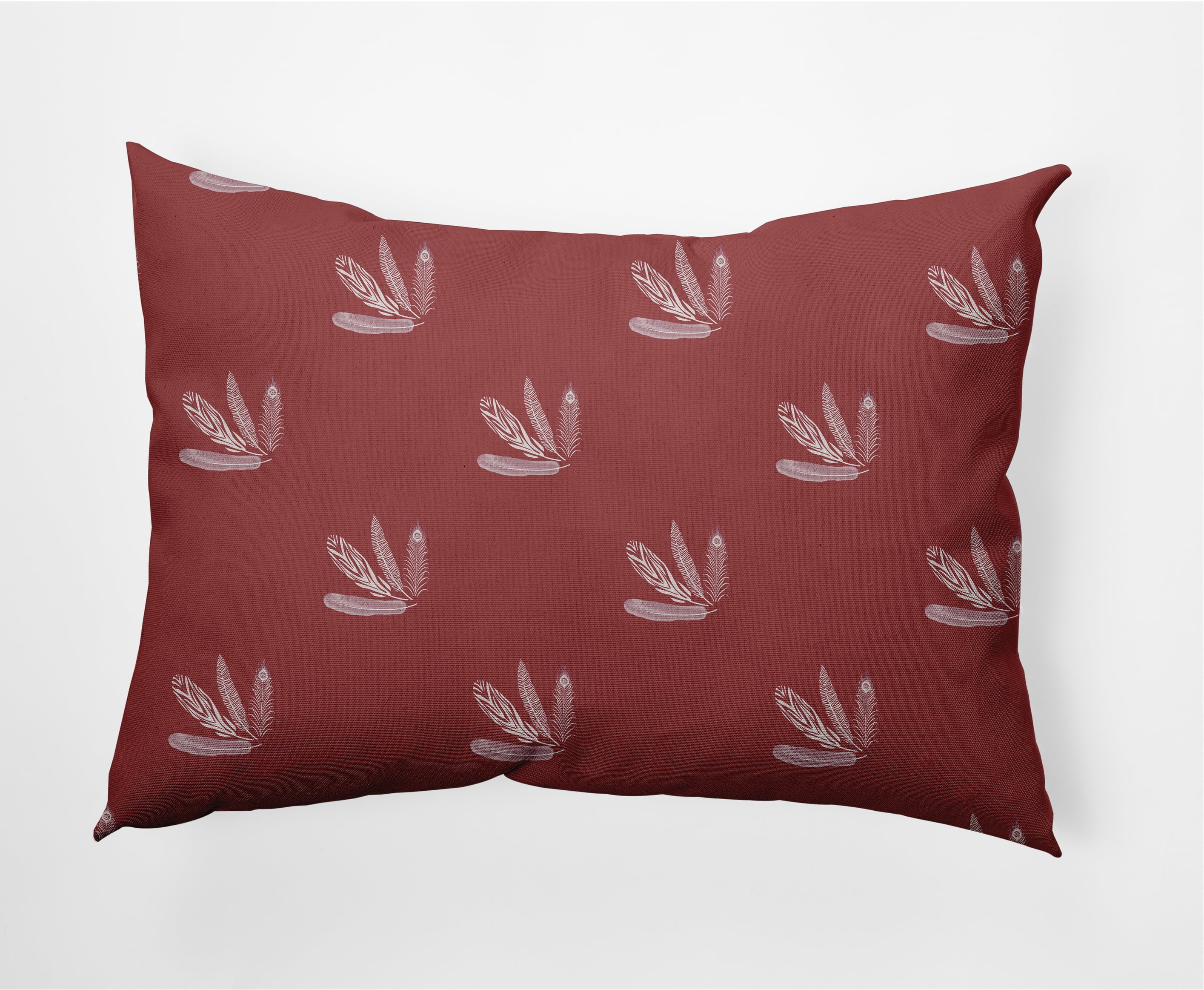 Ligonberry Red Feather Pattern Decorative Lumbar Throw Pillow