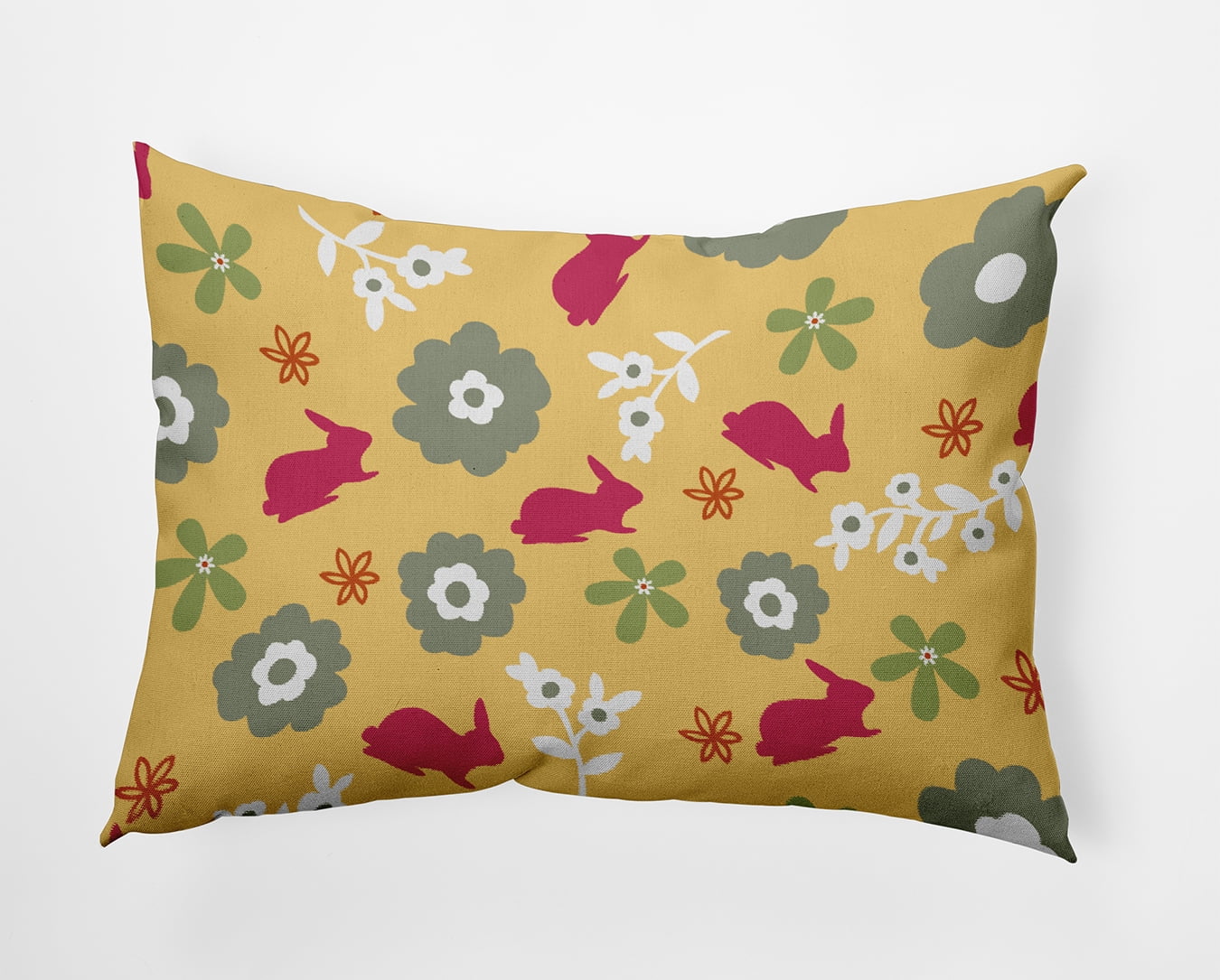 14" x 20" Simply Daisy Flowery Love Bunnies Easter Indoor/Outdoor Pillow, Daffodil Yellow-Pink Qty 1