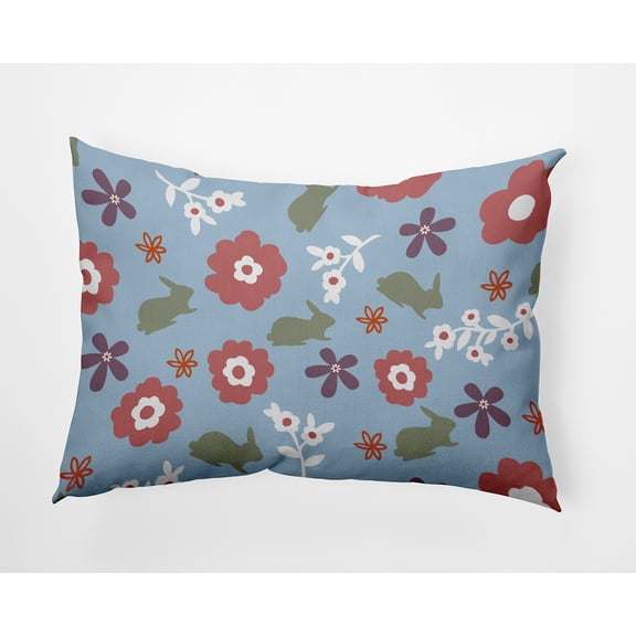 14" x 20" Simply Daisy Flowery Love Bunnies Easter Indoor/Outdoor Pillow, Lighter than Air Blue Qty 1
