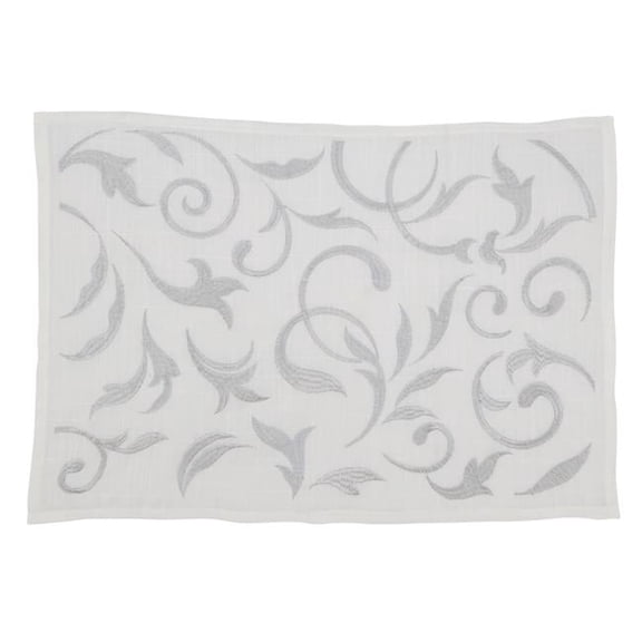 14 x 20 in. Botanical Embroidered Leaves Oblong Placemat, Silver - Set of 4