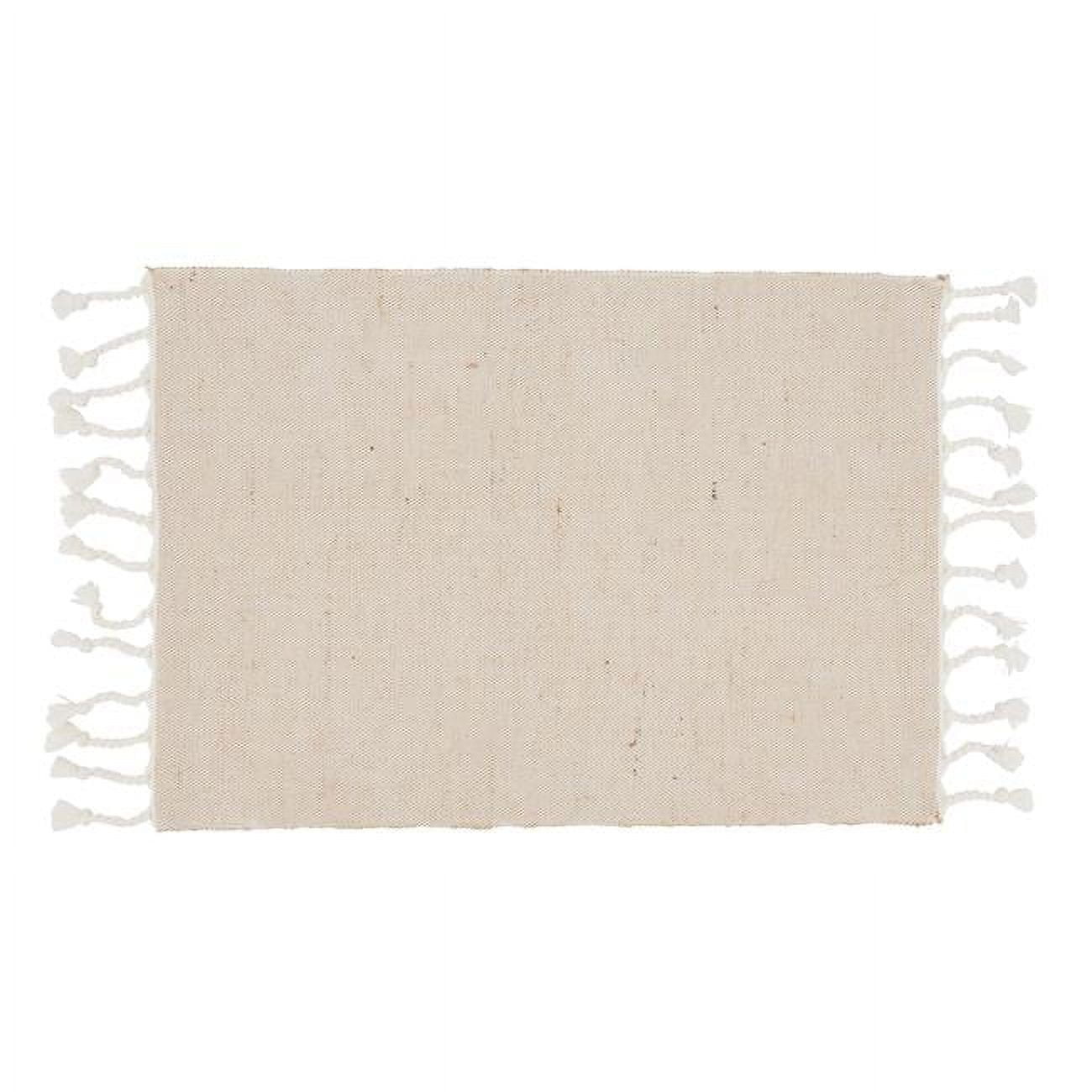 Natural Two-Tone Fabric Placemats with Fringe, Set of 4