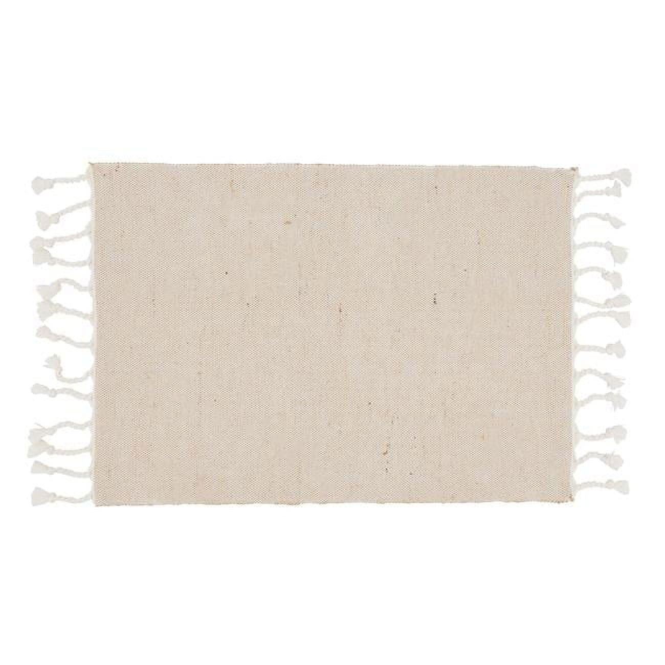 Natural Two-Tone Fabric Placemats with Fringe, Set of 4