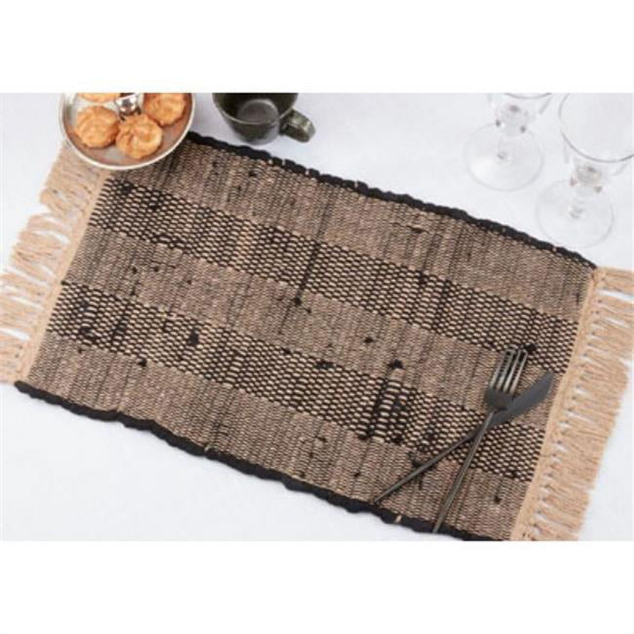 Black and Beige Cotton Striped Chindi Placemats Set of 4