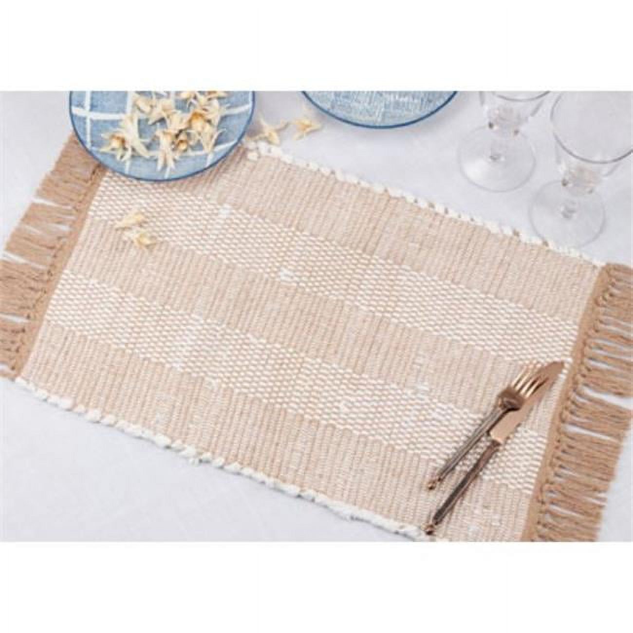 Natural Cotton Striped Chindi Placemats with Fringed Edges, Set of 4