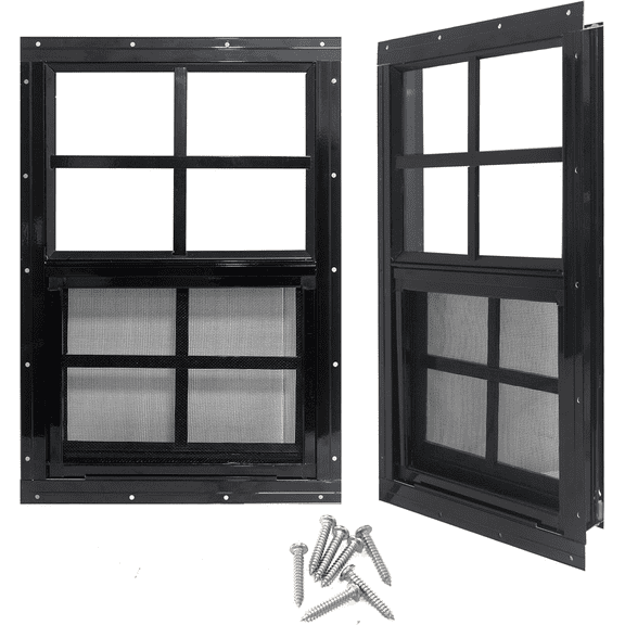 14" x 21" Black Shed Windows with Tempered Glass - 2 Pack for Sheds & Coops