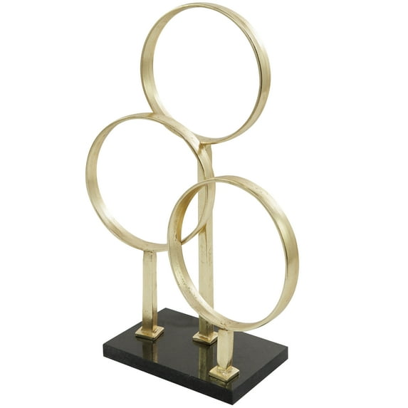 14" x 21" Gold Aluminum 3 Rings Abstract Sculpture with Black Base, by CosmoLiving by Cosmopolitan
