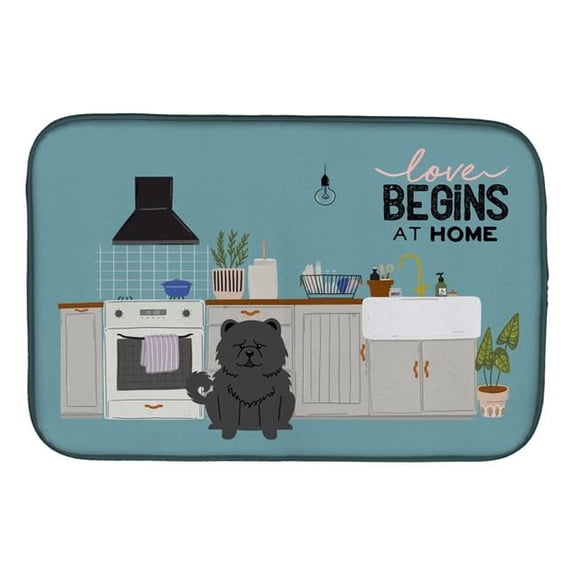 14 x 21 in. Black Chow Chow Kitchen Scene Dish Drying Mat