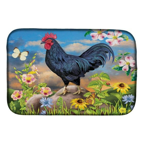 14 x 21 in. Black Rooster Dish Drying Mat