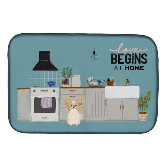 14 x 21 in. Sable White Papillon Kitchen Scene Dish Drying Mat