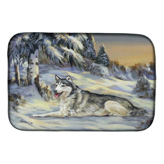 14 x 21 in. Siberian Husky Winterscape Dish Drying Mat