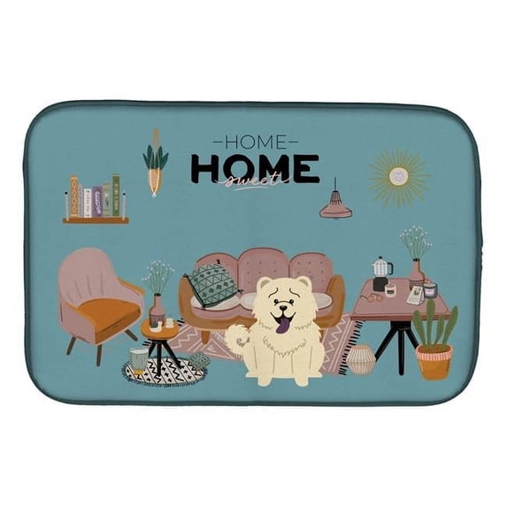 14 x 21 in. White Chow Chow Sweet Home Dish Drying Mat