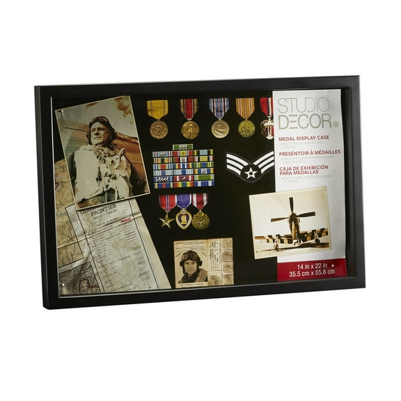 14" x 22" Black Medal Shadow Box by Studio Decor - Funeral Military Display for Medals - Badges - and Memorabilia - 1 Pack