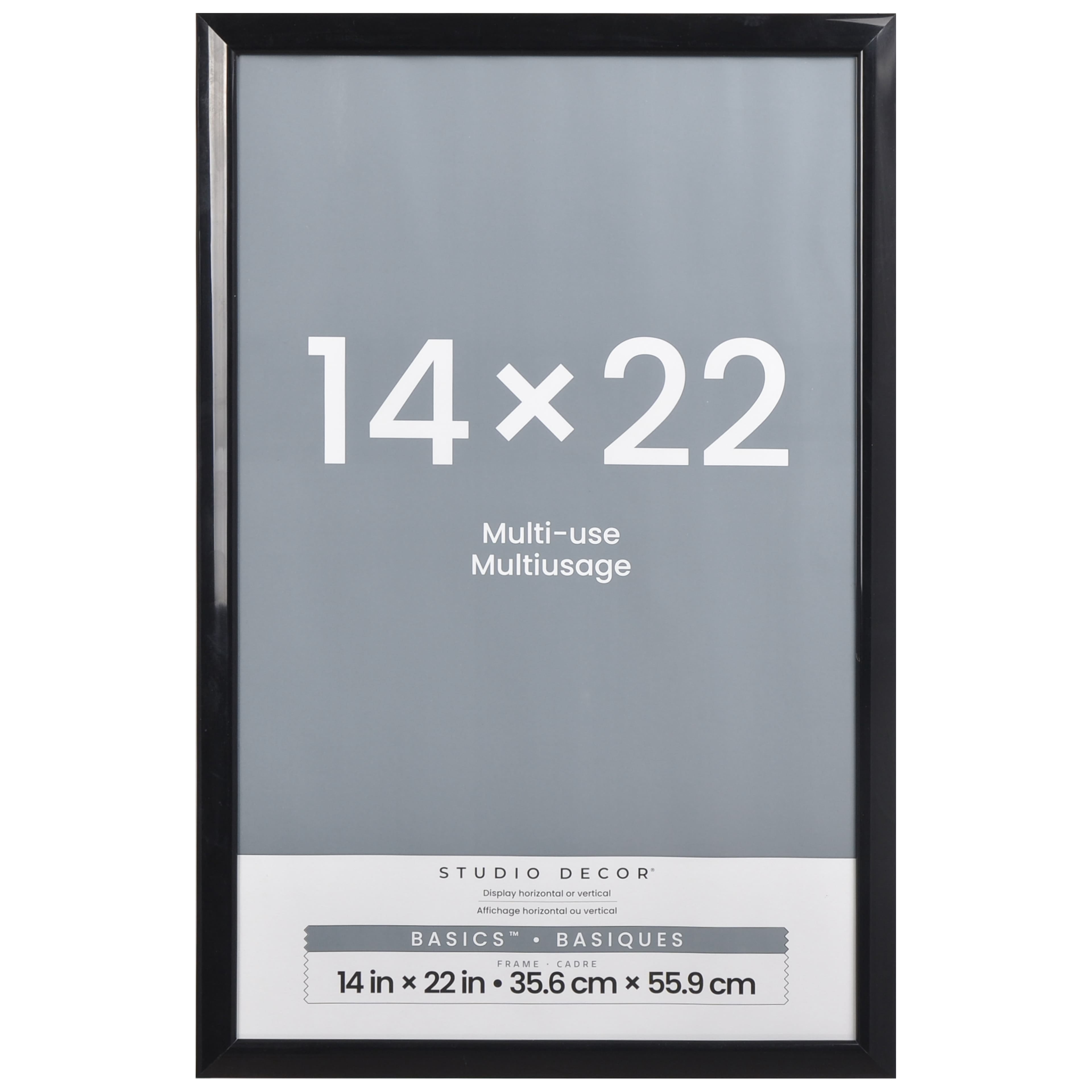 Studio Decor 14" x 22" Black Multi-Use Picture Frame - Includes Pre-attached Hanging Hardware, Horizontal or Vertical Display - 1 Pack